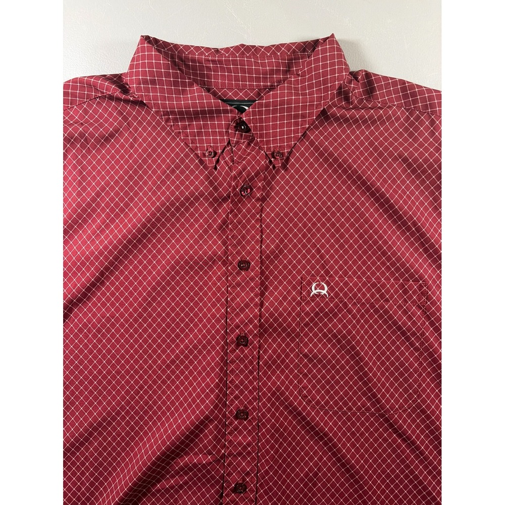 Cinch Button Down Shirt Mens Large Red White Diamond Grid Western Classic Fit
